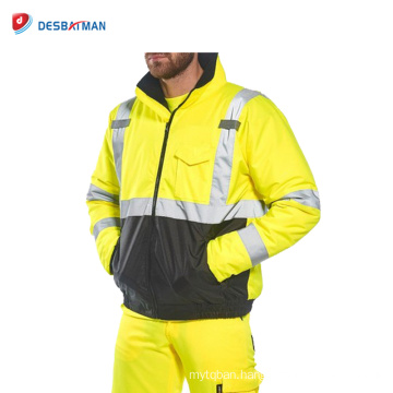 Hi-Vis Contrast Waterproof Rain Wind Traffic Jacket Coat Mens Reflective Tape Safety Hooded Workwear